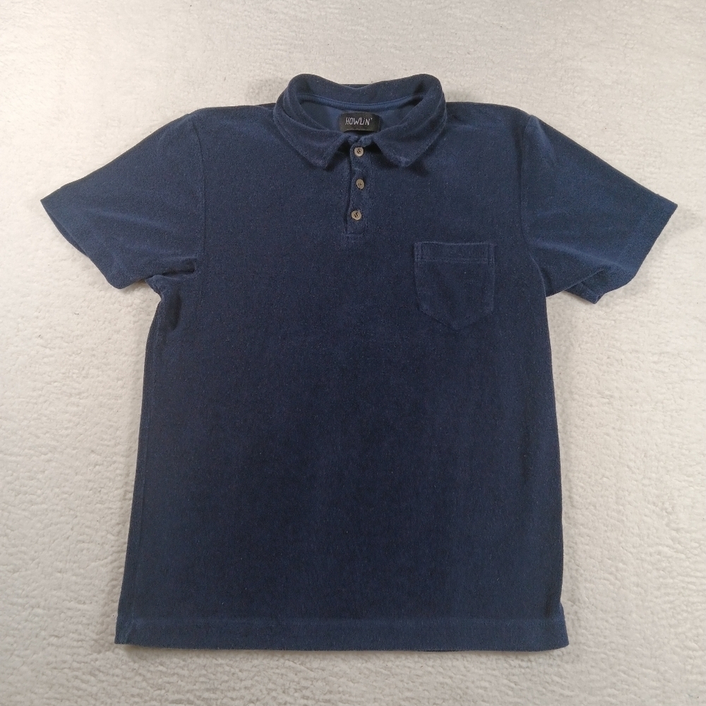 Howlin' Huckberry Shirt Mens Large Blue Terry Cloth Polo Golf Office Casual